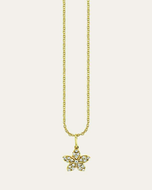 14K Yellow Gold Plumeria Diamond Pendant Necklace